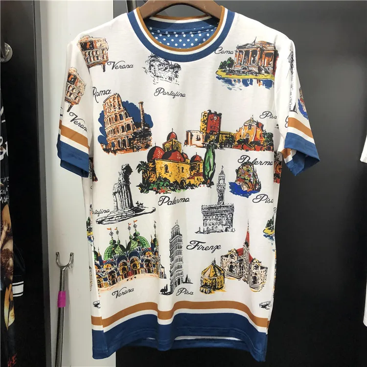 Новая мода 19ss Новое поступление дизайнера Город печати Ретро Винтажная Футболка короткий рукав хлопок бренд для мужчин женщин известный - Цвет: As the pic show