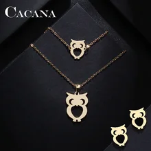 Ювелирные наборы из нержавеющей стали для женщин, ожерелье в форме совы, браслет, серьги, ювелирные изделия для влюбленных, обручальные ювелирные изделия S1