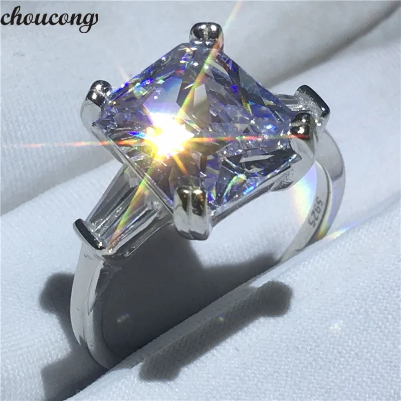 

choucong 100% Real 925 Sterling Silver Promise Ring Princess Cut 5A Zircon Sona Cz Engagement Wedding Band Rings for Women Men