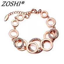 Браслет и браслеты из розового золота с кругами для женщин, стразы, двухслойные Круглые Женские свадебные ювелирные изделия