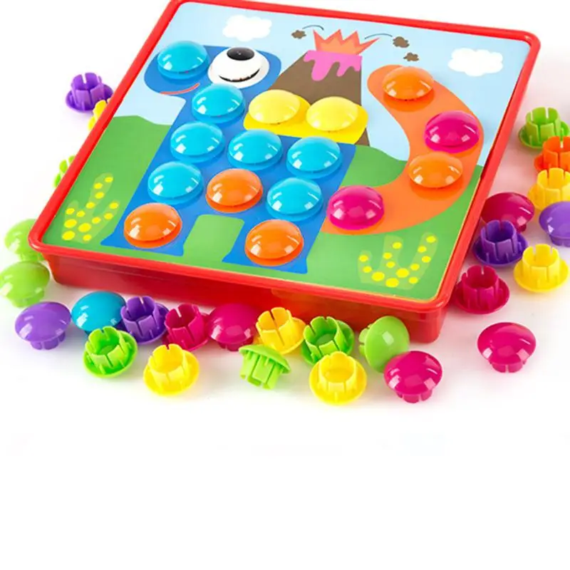 Монтессори, детские 3D мозаичные пазлы, доска, красочные кнопки, сборка грибов, гвозди, набор для детей, обучающие игрушки для детей