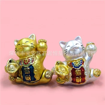 

European Chinese style Metal enamel painted crafts Lucky Cat, home decoration desktop ornaments (A497)