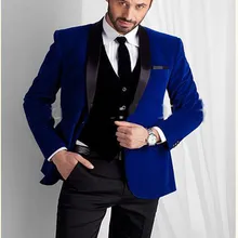 Дизайн Королевский Синий Бархат groommens Смокинги Groom костюмы/На Заказ One button Жених свадебные костюмы для мужчин/Человек свадебные костюмы