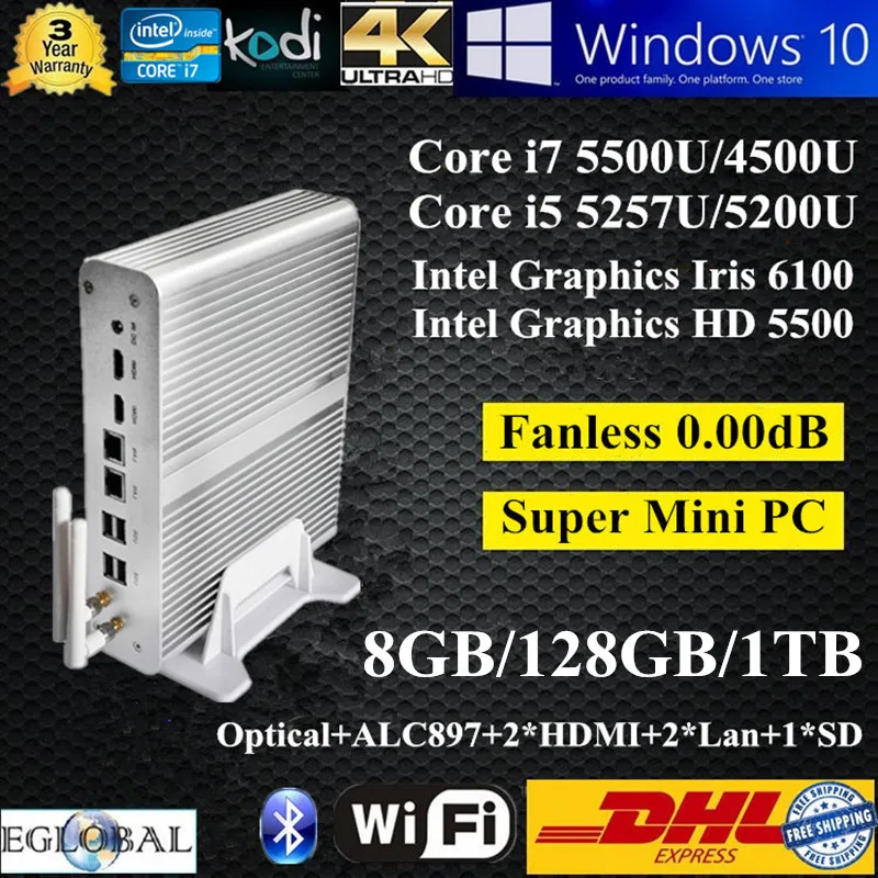 Eglobal Mini PC Windows 10 3 Years Warranty 8GB Ram 128GB SSD 1TB HDD Intel Core i7 5500U i5 5257U Graphics Iris 6100 Nuc HTPC