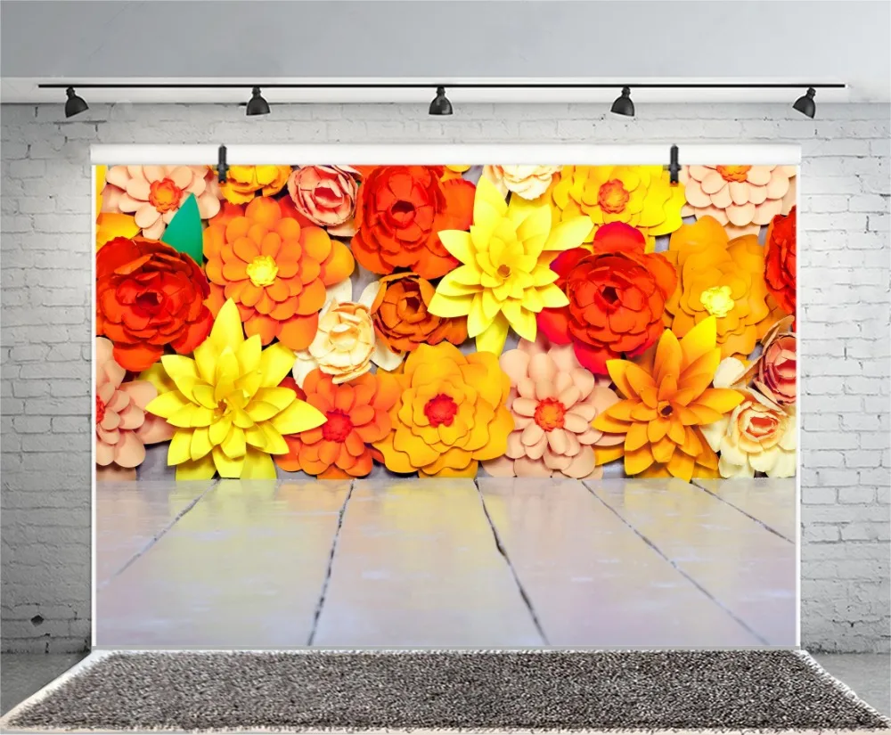 Laeacco Blossom Flower Wall Wooden Floor Baby Birthday Party Decor Photo Backdrop Photographic Background Photocall Photo Studio