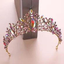 FORSEVEN золото камни кристалл тиары и короны свадебная диадема головной убор пышные украшения для волос женские свадебные аксессуары JL