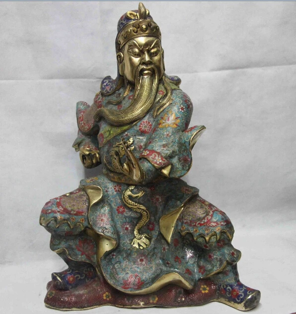 SCY China Copper Bronze Cloisonne leader Sit Dragon Guan Gong Yu warrior Statue | Дом и сад
