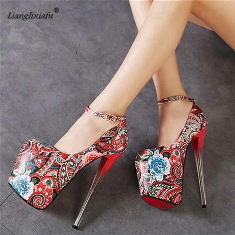 LLXF zapatos Plus:34-45 46 47 Catwalk Shows 2017 Nightclub Sexy 19cm High-heeled Ethnic Shoes woman Stiletto female Buckle Pumps