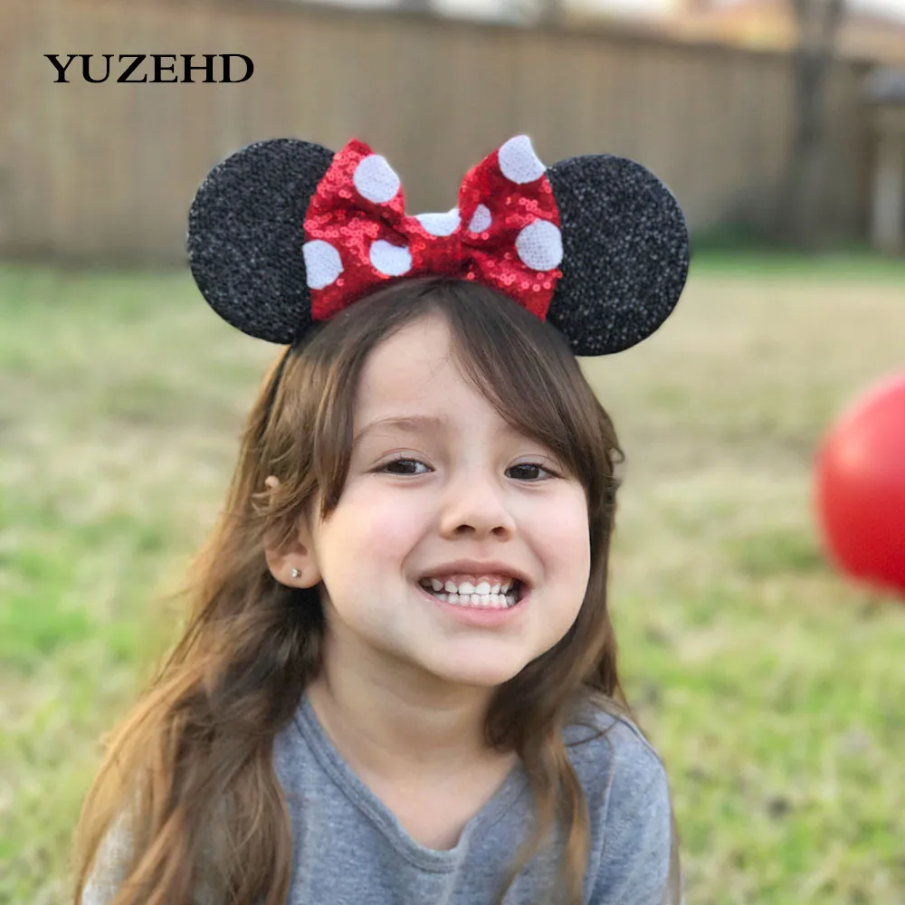 

YUZEHD 1PC Children Hair Accessories Minnie Mouse Ears Hairbands Sequin Bowknot Headband for Girls mouse headband