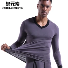 Мужское обтягивающее нижнее белье Modell с v-образным вырезом, теплое базовое нижнее белье, тонкая нижняя рубашка с вырезом на шее, длинная мужская термо-рубашка