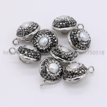

Natural pearl Round charm pendants pave Rhinestone druzy pendant beads handcrafted gems stone fashion jewelry finding bead 253