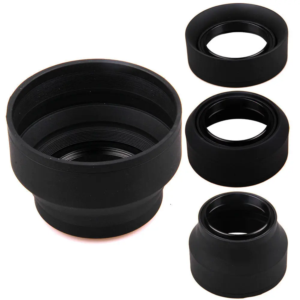 49mm 49 mm 3 Stage Collapsible Rubber 3 in 1 Lens Hood for Canon Nikon
