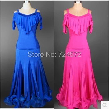 

Ballroom dance costume sexy belt Sleeveless top+long skrit 2pcs/suit for women ballroom dance competition costume set 7 colors
