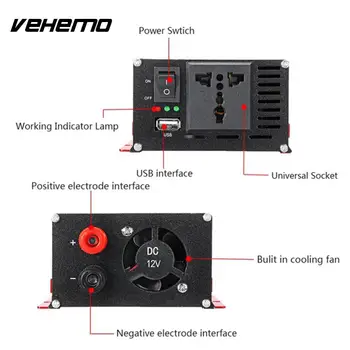 

Vehemo Modified Sine Wave DC12V To AC110V Auto Inverter Solar Power Inverter Charger Car Inverter Outdoor Adapter