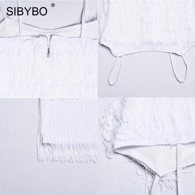 Женское платье с кисточками Sibybo повседневное мини на тонких бретельках без