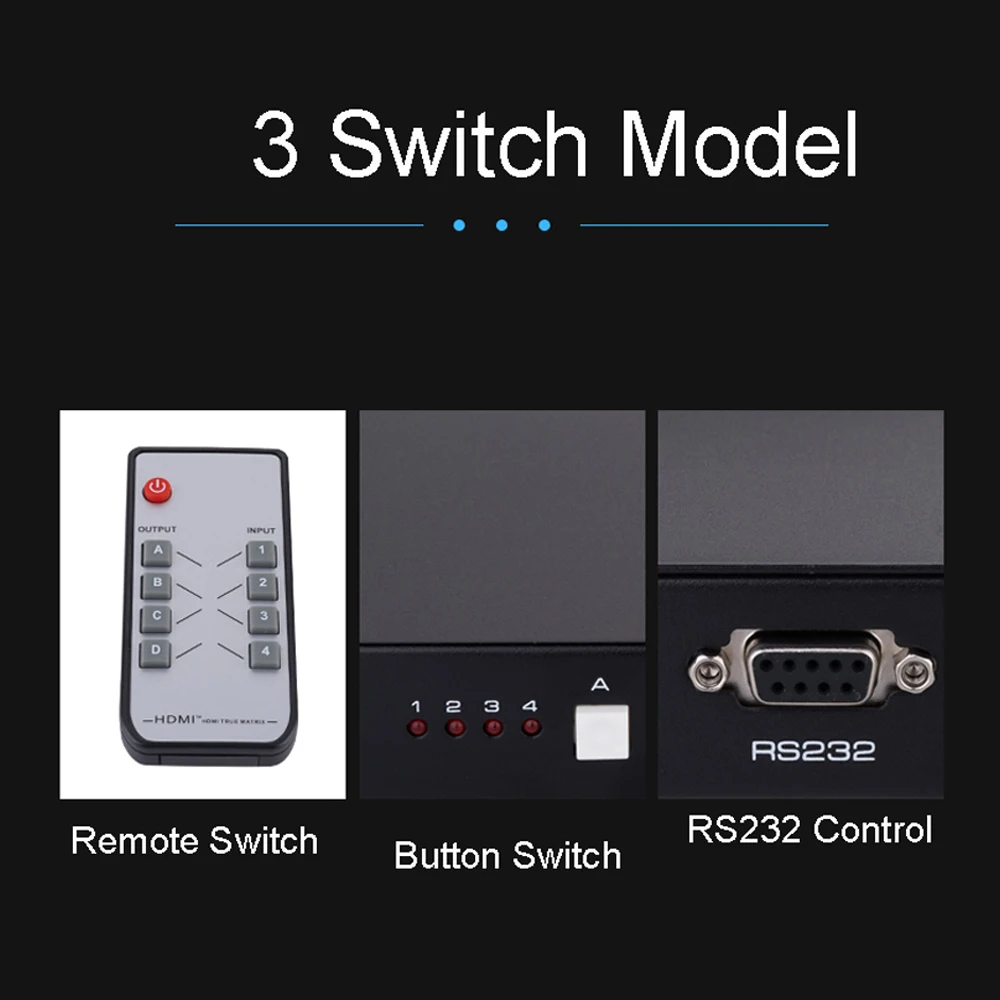Aikexin HDMI Matrix 4x4 HDMI Splitter Switch 4 input 4 output True Matirx Support 1920x1080 60Hz Control by RS232 and IR Remote