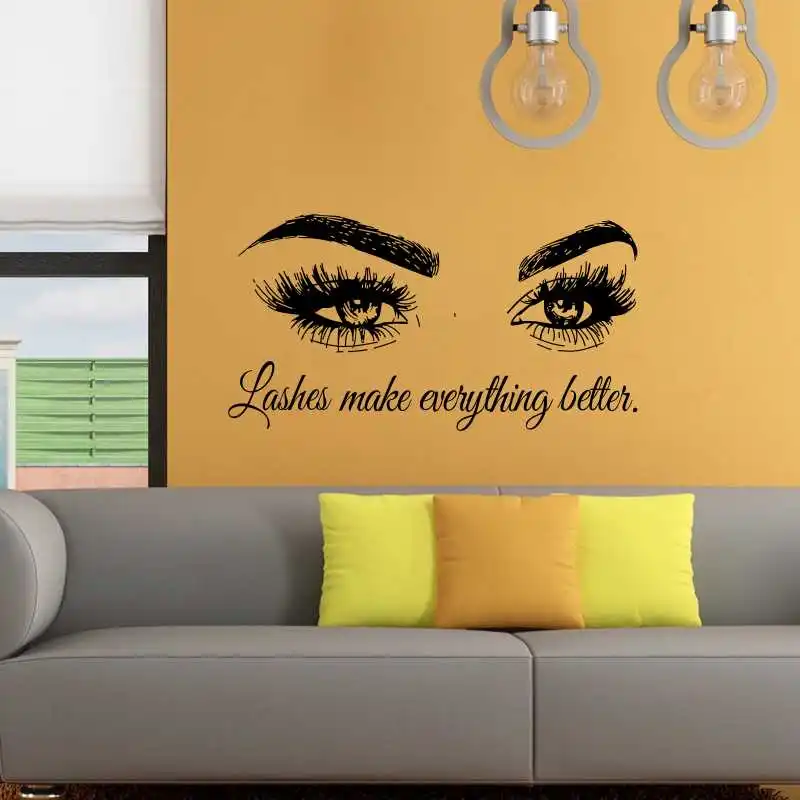 Lashes makes everything better Beautiful Eyes Art Home Wall Stickers Girls Room Decor Three Size