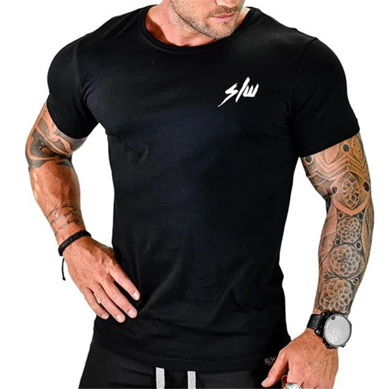 

MLCRIYG 2019 men's sports fitness leisure fast dry sports training cotton stretch basketball short sleeve vitality T-shirt