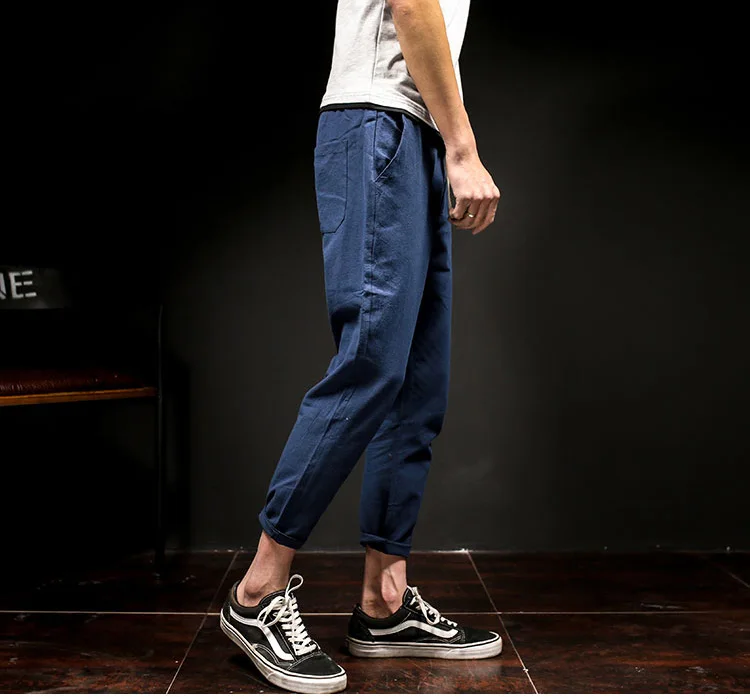 Мужские японские одноцветные повседневные брюки из льна до щиколотки, мужская одежда 5xl, уличная одежда, весенние спортивные штаны, джоггеры, мужские брюки CK57
