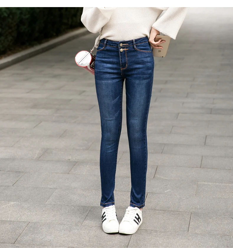 Женские синие джинсы с высокой талией джинсы женские высокие эластичные большие размеры Стрейчевые джинсы женские потертые джинсовые