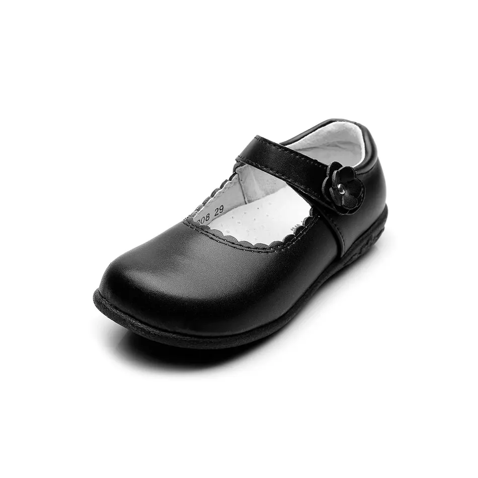 MSMAX/Детская школьная обувь из натуральной кожи; обувь для девочек с круглым носком; простая дышащая обувь черного цвета для вечеринок; детская Свадебная повседневная обувь - Цвет: Black