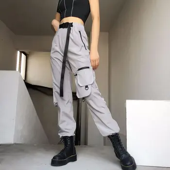 

Streetwear Baggy Zipper Cargo Pants Women Pockets Summer Joggers High Waist Pants with Belt Trousers Bottom Fashion