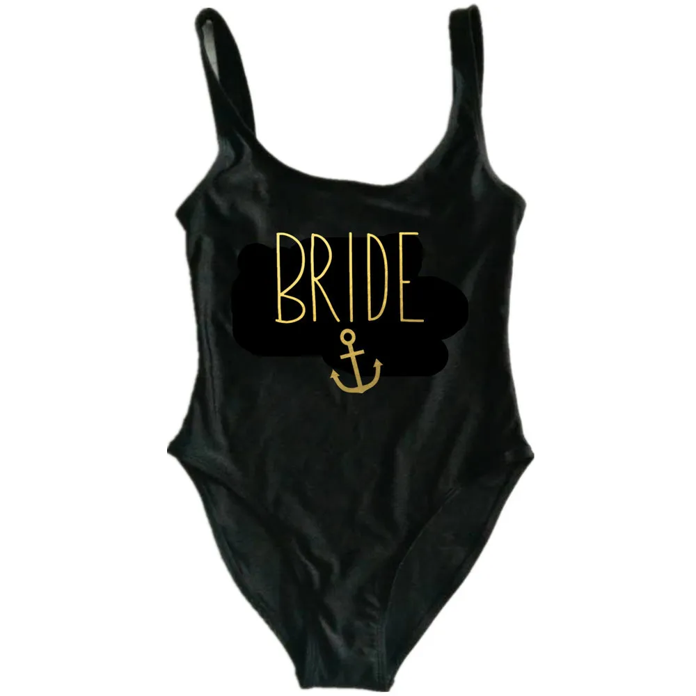 Black BRIDE TRIBE/BRIDE Letter Bikini Sexy One Piece Bathing Suit