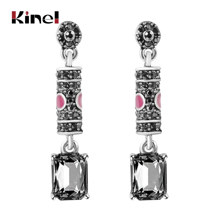 

Kinel Vintage Black Crystal Drop Earrings For Woman Geometric Retro Enamel Earring Fashion Bohemia Statement Jewelry 2018 New