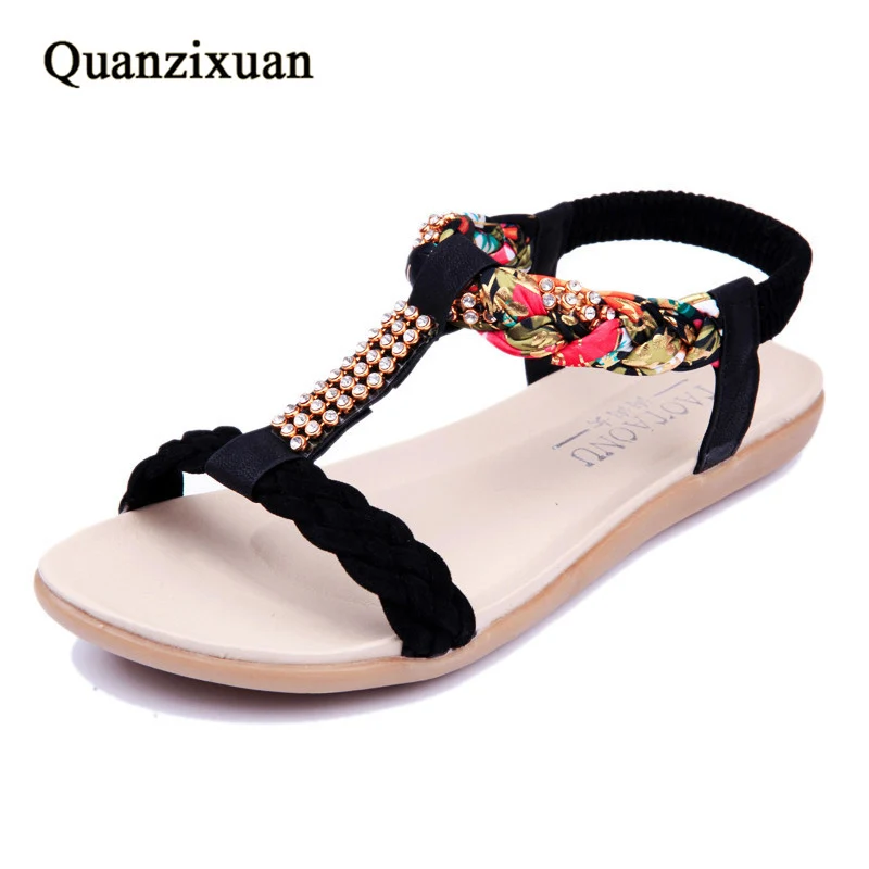 

Quanzixuan Summer Women Sandals Bohemia Beach Sandals Flats Women Shoes Soft Soles Casual Shoes Rhinestone