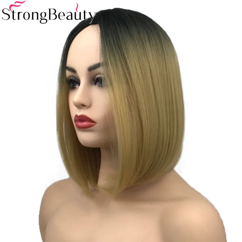 S2083 2R-86 (5) StrongBeauty Short Wigs Straight Synthetic Wig Ombre Flaxen Heat Resistant Hair Full Hair