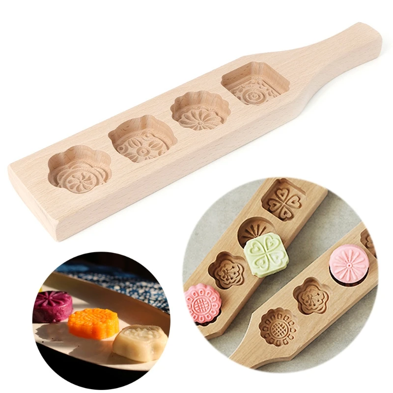 

Wooden 4 Flower Muffin Mooncake Handmade Soap Mold Biscuit Chocolate Mould DIY Random Pattern