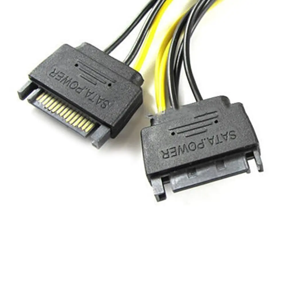 2pcs Dual 15Pin SATA Male To PCIe 8Pin(6+2) Male PCI Express PCI-E  Video Card Splitter Adapter Power Supply Cable