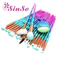 SinSo 10-21pcs Mermaid Diamond Makeup Brush Set Fish Tail Foundation Blush Eye shadow Make up Brush Contour Blending Brushes Kit