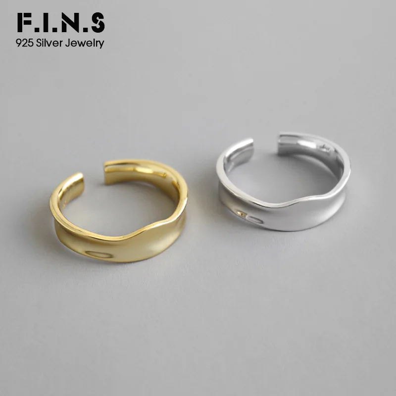 

F.I.N.S INS Style Minimalist 925 Sterling Silver Rings for Women Irregular Concave Female Ring Open Stackable Finger Ring