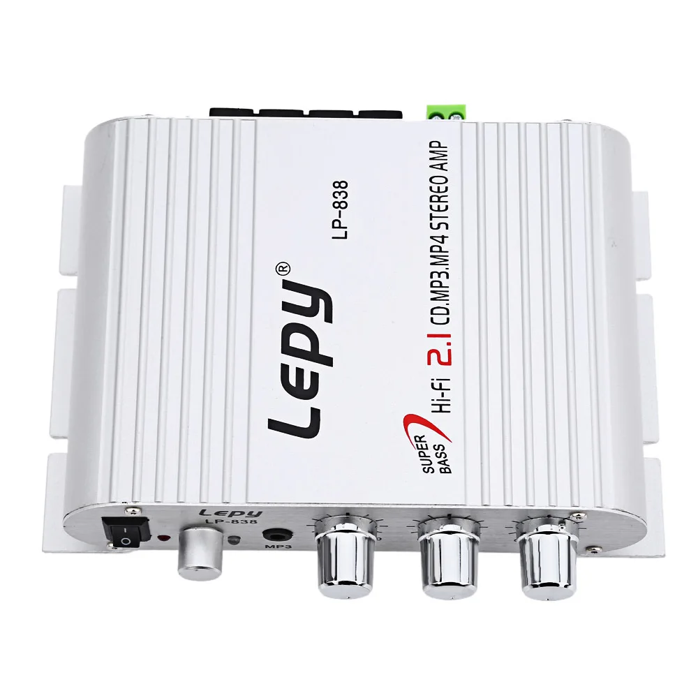 Mini Lepy LP-838 Car 3 Channel Amplifier Stereo Mega Bass 12V Hi-Fi Connect With Phone PC DVD Player MP3 MP4 Portable Subwoofer