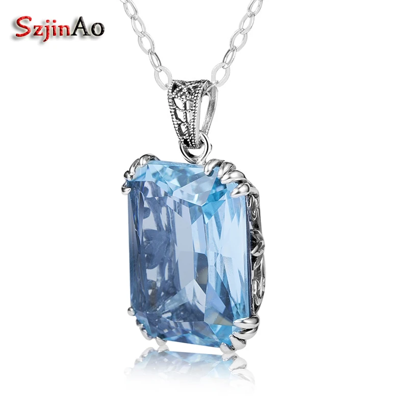 Sterling Silver Aquamarine Rectangle Charm Pendant