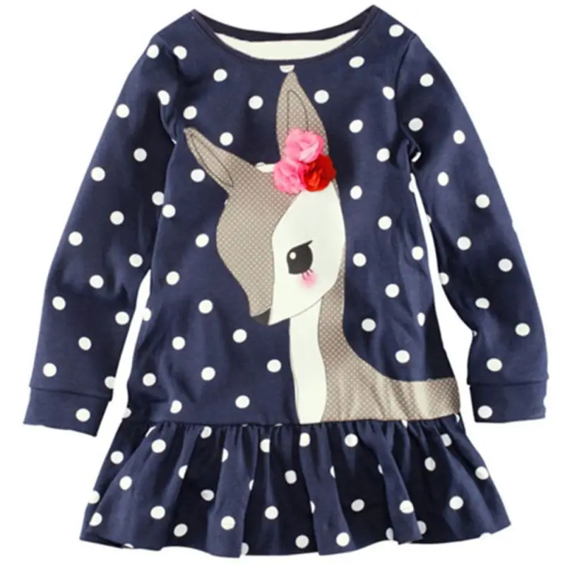 

WEIXINBUY Baby Girls Dress Animal Appliques Cotton Christmas Dress Princess Costume for Kids Clothes Long Sleeve Children Dress