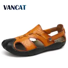 VANCAT/мужские сандалии; кожаные пляжные сандалии; брендовая мужская повседневная обувь; кроссовки из натуральной кожи; мужские шлепанцы; Летняя мужская обувь