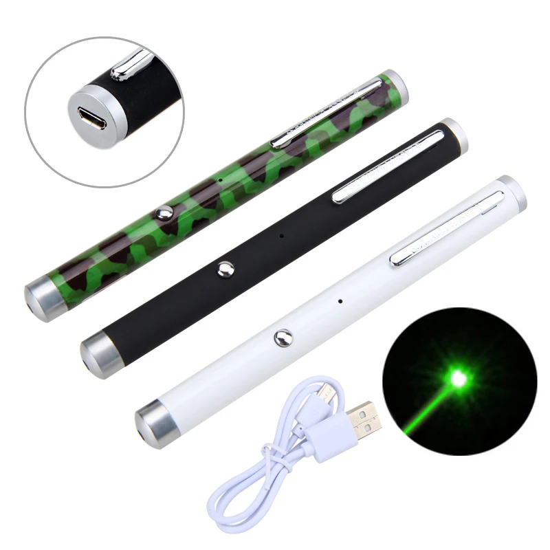 

Military 532nm Green Laser Pen Light Hunting Green Dot USB Rechargeable 5mW Beam Lazer Pointer Pen with Built-in Battery