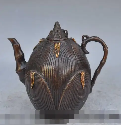 

S01810 6"Chinese dynasty palace bronze bamboo corn statue teapot Wine Tea Pot Flagon (A0321)