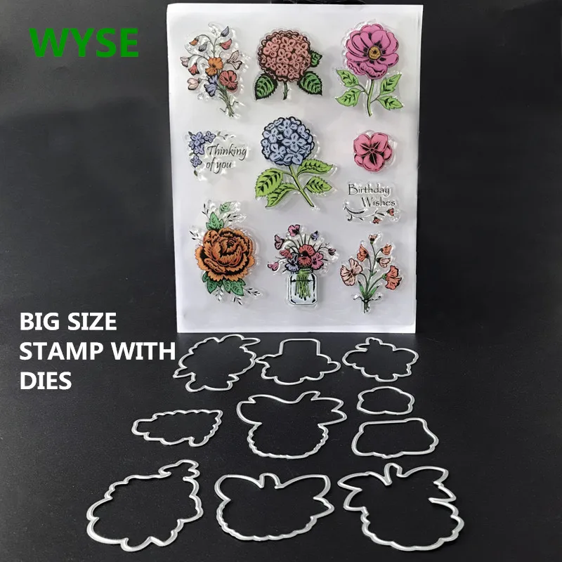 

Flower Stamp and Die Set Clear Stamps dies Metal Cutting rubber craft stamp with frame die for card making scrapbook decor