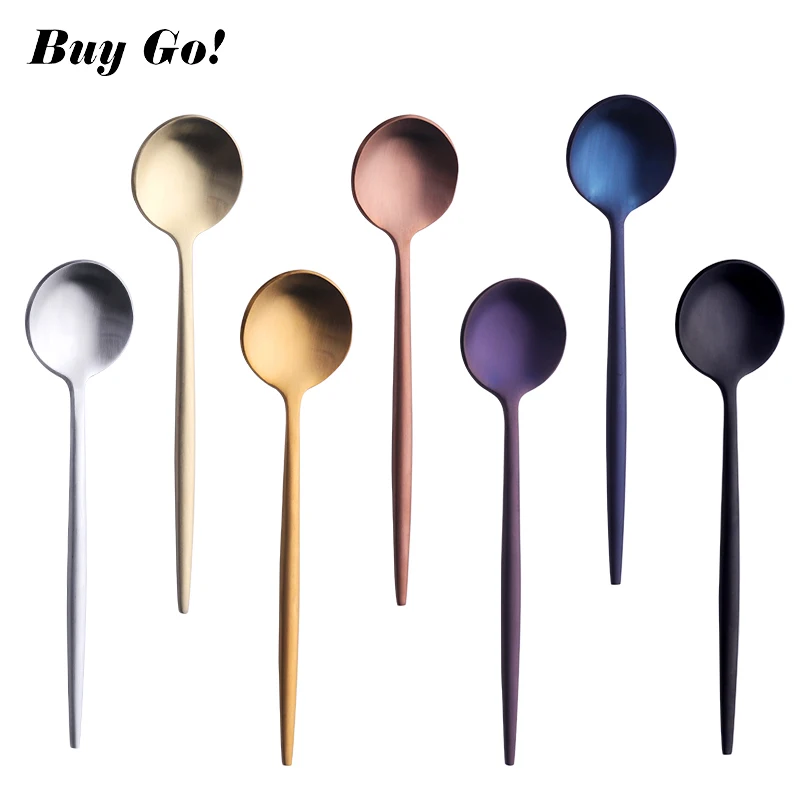 

Colorful Portuguese Tea spoons 304 Stainless Steel Tableware Cutlery Unique Gold Small Dessert Spoon Silver Mini Coffee Scoop