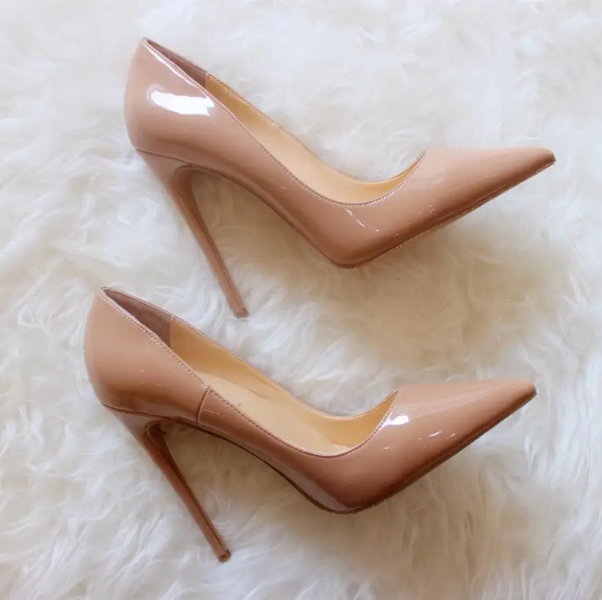 

Sexy Women 10CM High Heel Shoes Nude Patent PU Fashion Ladies Extremely High Stilettos Pumps Pumps Size 34-42