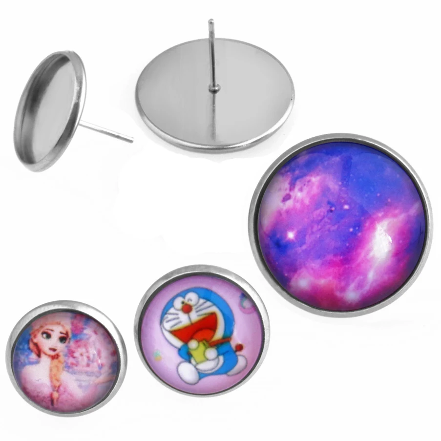 

30pcs 6/8/10/12/14/16/18/20mm NO Fade Stainless steel Ear Stud Round Blanks for Cabochon Cameo Setting Bezel Blank base Jewelry