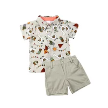 Комплект из 2 предметов для маленьких мальчиков, топы с альпакой, футболка+ шорты, штаны, одежда, От 1 до 5 лет