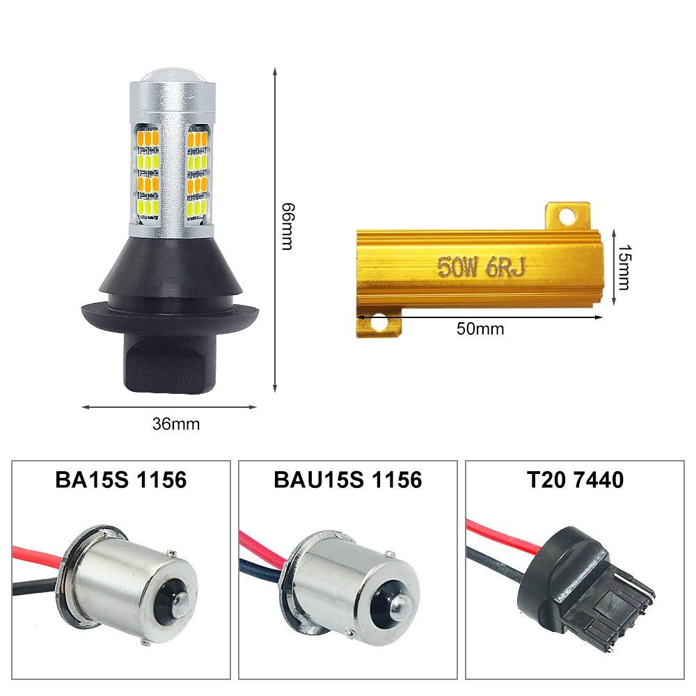 2 шт. BA15S BAU15S 1156 T20 7440 светодиодный двойной Цвет дневные ходовые огни сигнальные лампы 12V 42 SMD 2835 Авто дневные ходовые светильник с декодер