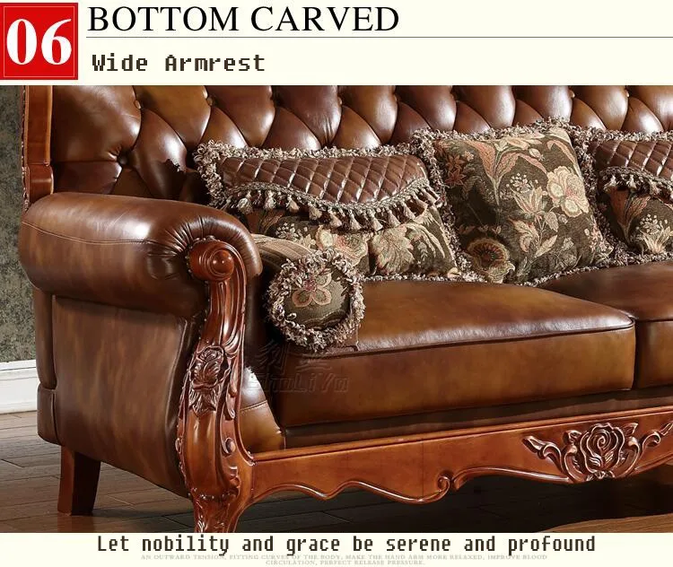 Высокое качество Европейский антикварный гостиной диван мебель из натуральной кожи набор 10252