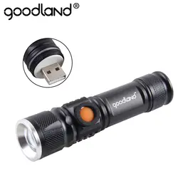 Гудленд USB светодиодный фонарик T6 светодиодный фонарик мини ручной, Перезаряжаемый 18650 высокое Мощность 3 режима Масштабируемые для