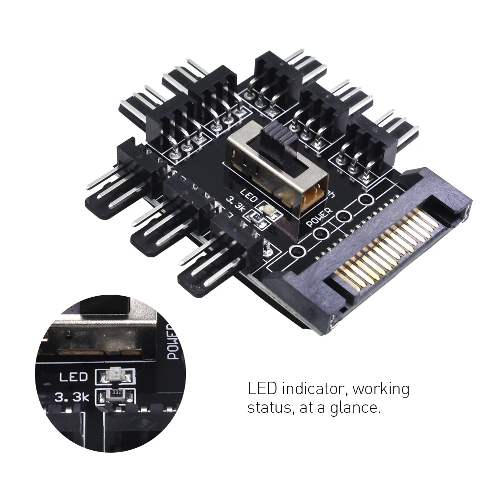 TISHRIC 2017 Hot Sale 1 to 8 PC Cooler Cooling Fan Hub Splitter Cable PWM SATA Molex 12V 3Pin Power Supply Adapter For Mining