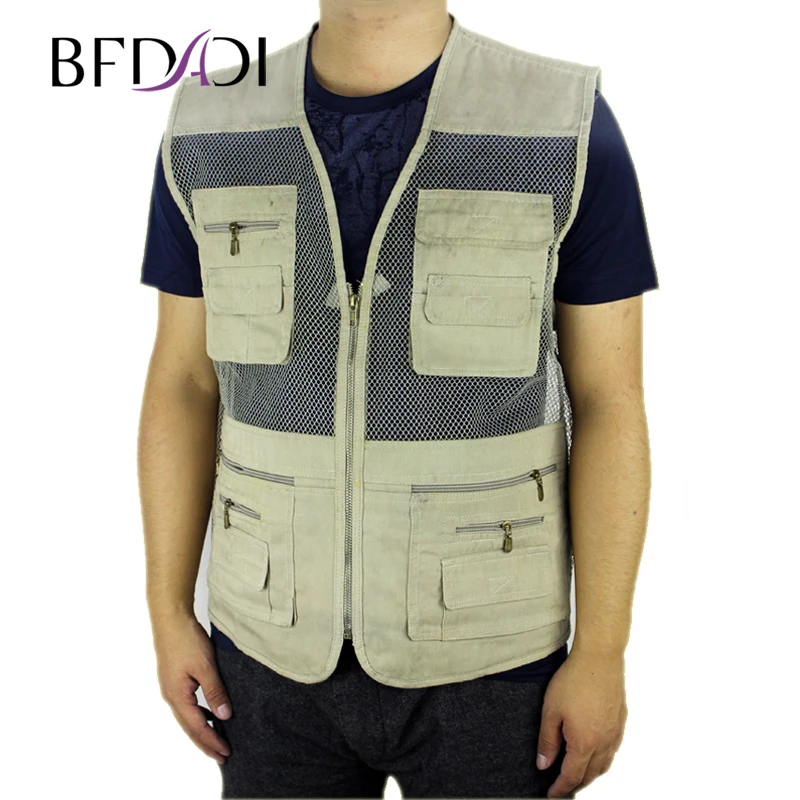 

BFDADI mesh vest jacket free shipping 2019 New Arrival plus size male casual multi-pocket film vest L-4XL